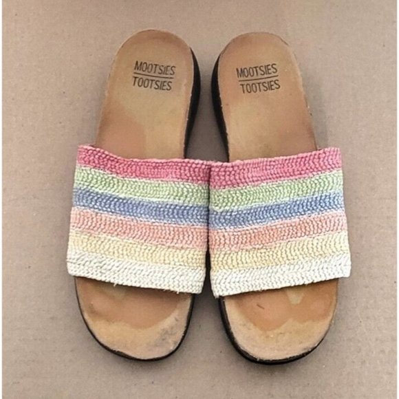 Mootsies Tootsies Moemiliak Slides Sandals Womens Size 9 Rainbow Weave Slip On - Picture 1 of 10